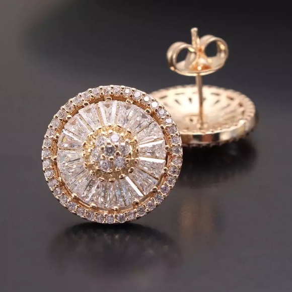 Luxury Cubic Zircon Stud Earrings Women CZ Jewelry Gold Plated Color Round - Picture 5 of 8